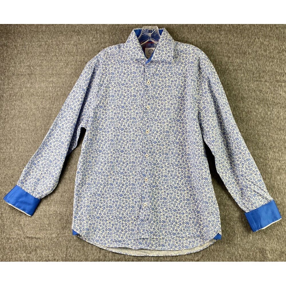 Society of‎ Threads Long Sleeve Button Up Men's Medium White/Blue Floral NWT